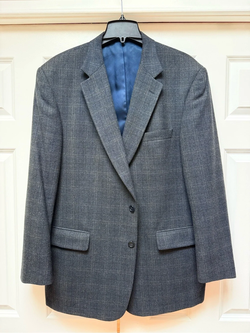 Oliver Italian Wool Cashmere Blazer 46 Long E.Thomas Slate Blue Plaid Jacket